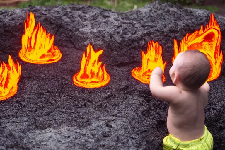 Prompt: toddlers playing in lava, 4k