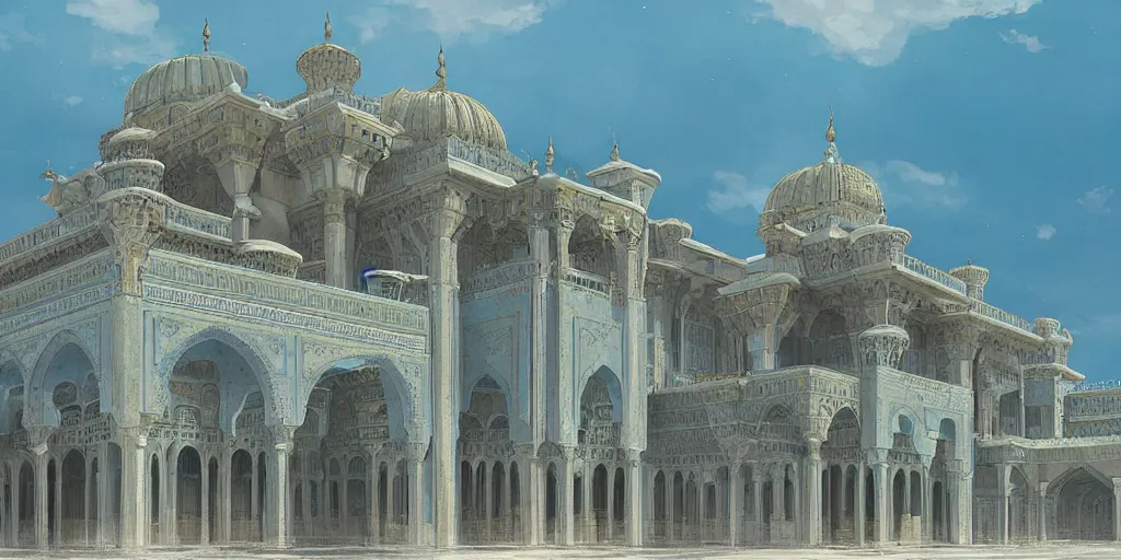 Image similar to a grand arabian palace exterior by makoto shinkai