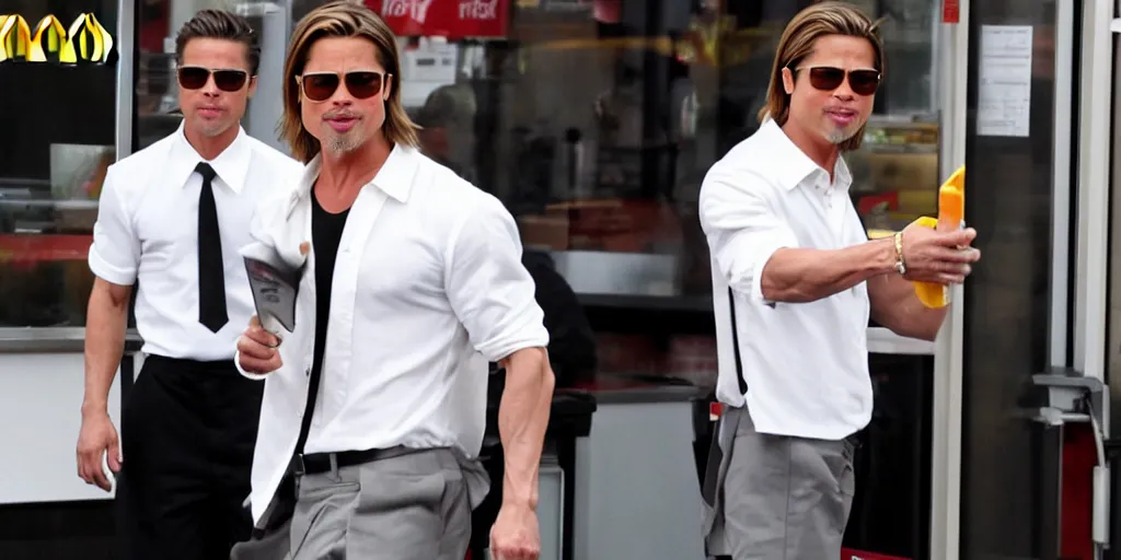 Prompt: Brad Pitt working at McDonalds, cinematic