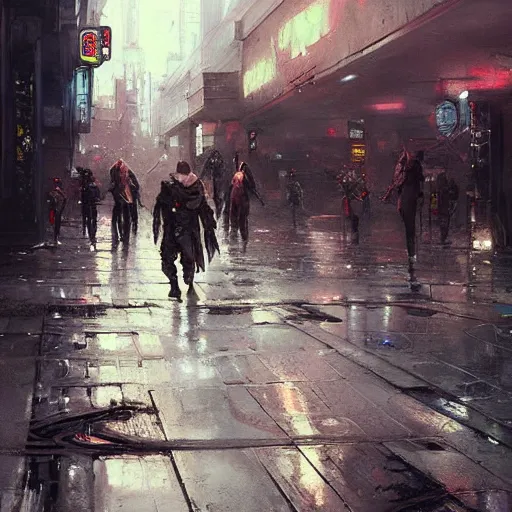 Image similar to sidewalk of a cyberpunk city, painted by raymond swanland, painted by greg rutkowski, painted by jeremy mann, painted by igor kieryluk, trending on artstation