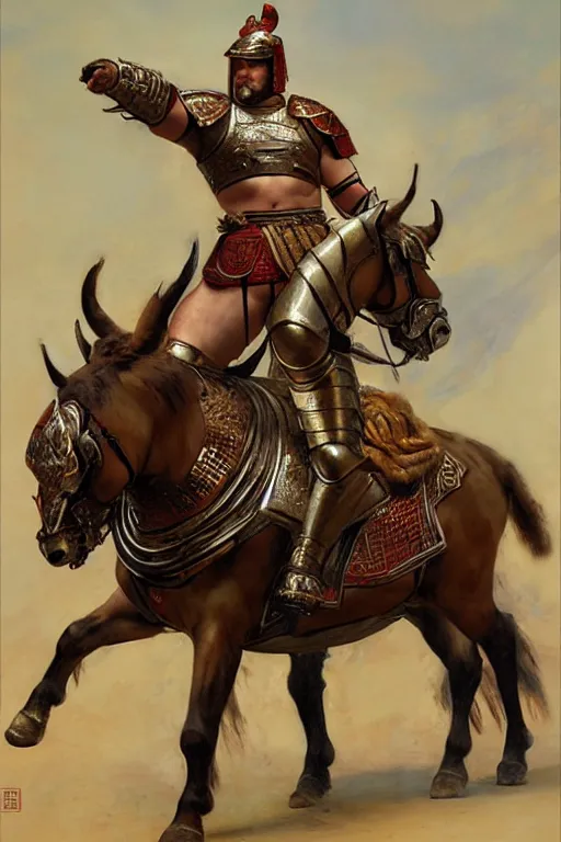 Image similar to beefy male wearing armor, tang dynasty, painting by gaston bussiere, craig mullins, j. c. leyendecker, tom of finland