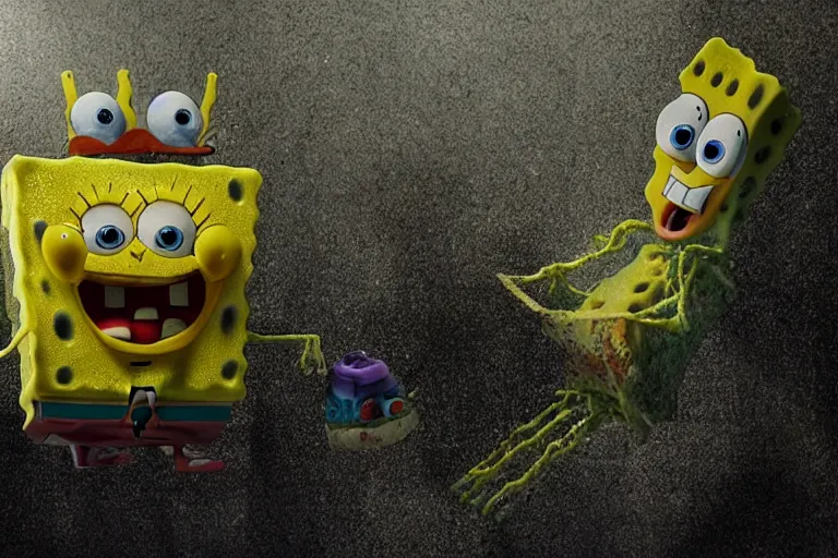 Image similar to an unreal render of a horror version of spongebob, 8 k, hyperreal, photorealism