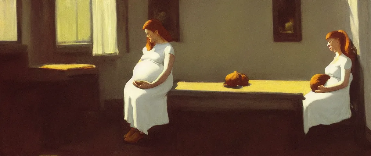 Prompt: a pregnant witch portrait, by edward hopper, new artstation artist,