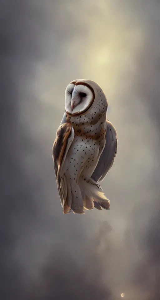 Image similar to barn owl painting in a style of charlie bowater, matte painting, 8k, fantasy
