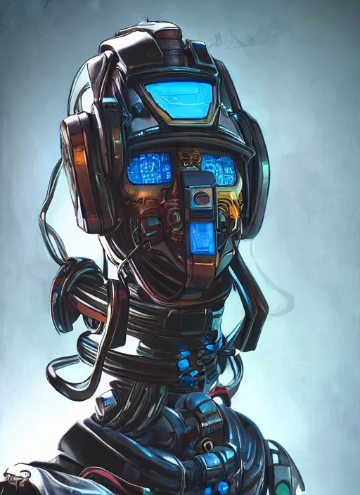 Image similar to cyberpunk pathfinder robot from apex legends character portrait, portrait, concept art, intricate details, highly detailed, vintage sci - fi