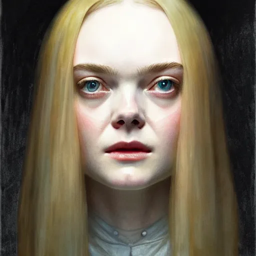 Image similar to symmetry!! portrait of elle fanning in the hannibal tv show in the world of andrew wyeth, horror, fashion, dark!! intricate, elegant, highly detailed, digital painting, artstation, concept art, smooth, sharp focus, illustration, art by artgerm and greg rutkowski and alphonse mucha