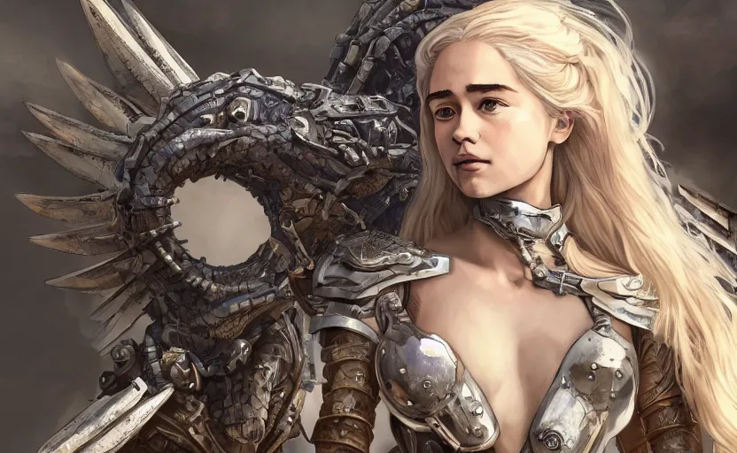 Prompt: mechanized valkyrie of daenerys targaryen from game of thrones, anime style, konami mecha, spread wings, hair down, symmetrical facial features, from arknights, hyper realistic, 4 k, rule of thirds, extreme detail, detailed drawing, trending artstation, hd, d & d, realistic lighting, by alphonse mucha, greg rutkowski
