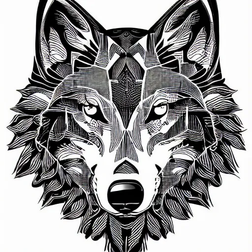 Image similar to tattoo stencil. pencil line drawing, black and white vector, wolf