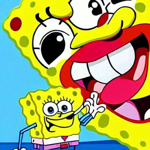 Image similar to spongebob licking a sad child, photorealistic