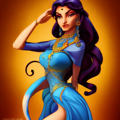 Image similar to princess jasmine, artstation hq, dark phantasy, stylized, symmetry, modeled lighting, detailed, expressive, created by hideo kajima