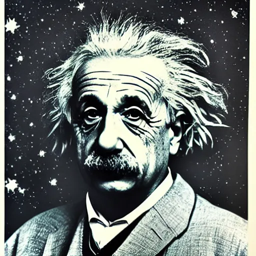 Image similar to albert einstein self portrait in the style of starry night