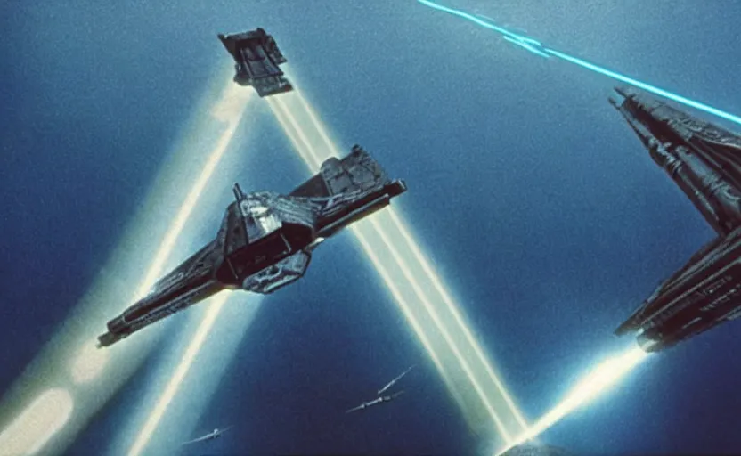 Image similar to iconic cinematic screenshot of an x wing above the ocean, scene from the 1 9 7 0 s star wars sci fi film by stanley kubrick, glowing lasers, kodak film stock, anamorphic lenses 2 4 mm, lens flare, iconic cinematography, award winning