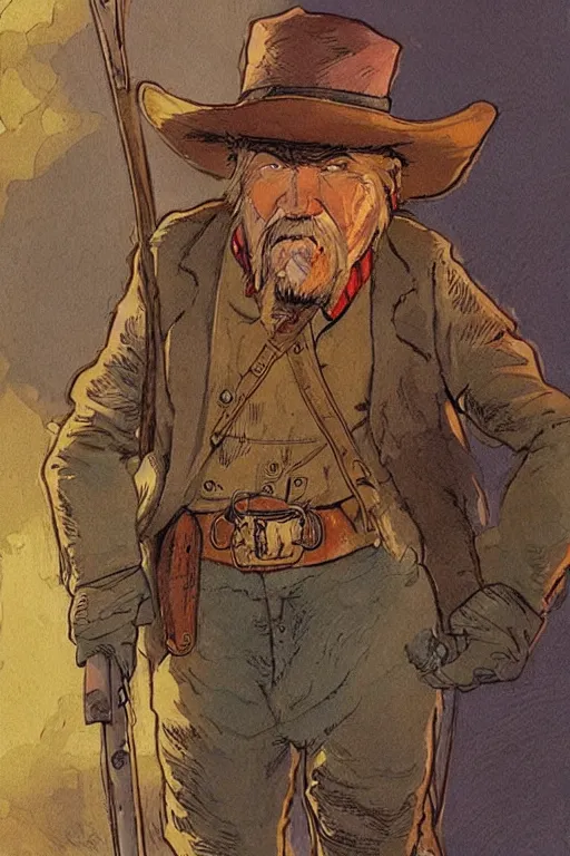 Image similar to Mr Rabbit dressed as an old west prospector. concept art by James Gurney and Mœbius.