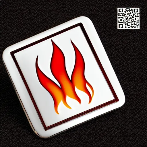 Image similar to a square enamel pin of a fire flames blaze label, smooth curves, behance