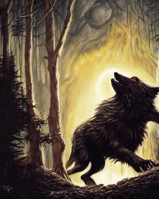 Image similar to werewolf howling, airbrush, drew struzan illustration art, key art, movie poster