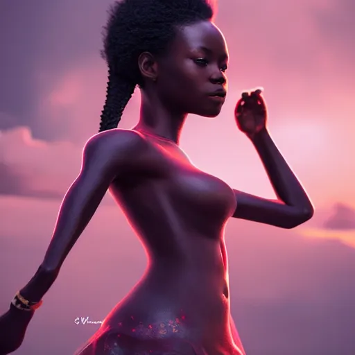 Image similar to an afican girl by wlop, wearing a pikatchu costume by sawoozer, rtx reflections, octane 1 2 8 k, extreme high intricate details, digital abstract art by ross tran, medium shot, close up shot, composition by sana takeda, lighting by greg rutkowski