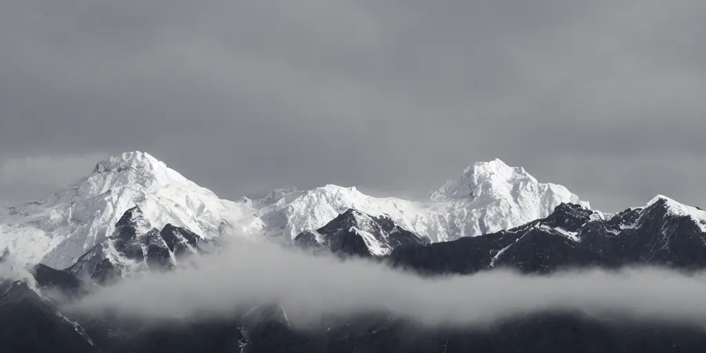 Image similar to a mountain floats in the clouds and shines brightly