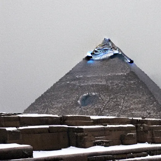 Prompt: a photo of the pyramid of giza in a blizzard