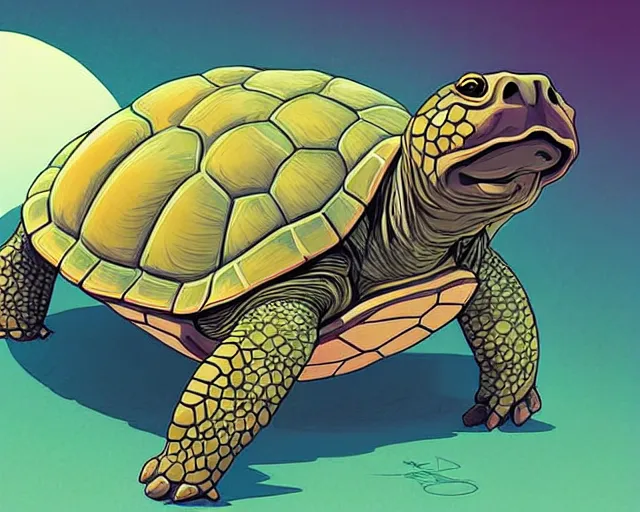 Image similar to cell shaded cartoon of a realistic turtle with a bulldog's head, concept art by josan gonzales and wlop, by james jean, victo ngai, david rubin, mike mignola, deviantart, art by artgem