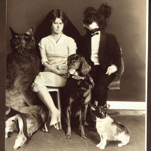 Prompt: man, woman, dog, cat