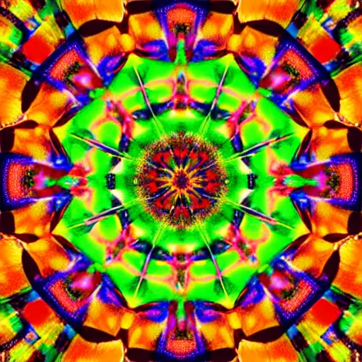 Image similar to A kaleidoscope image that is made up of multiple digital images that have been split into different sections that resemble a single image. Photography.