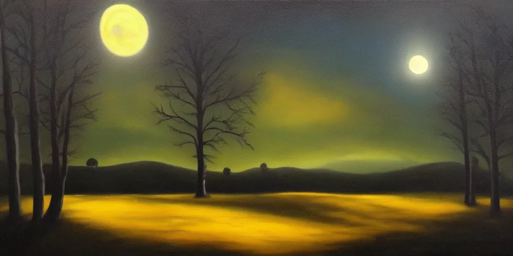 Prompt: landscape by moonlight in the land of darkness oil paint on canvas