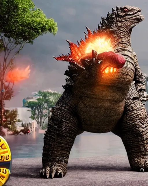 Image similar to godzilla eating a taco, ultra realistic, cinematic