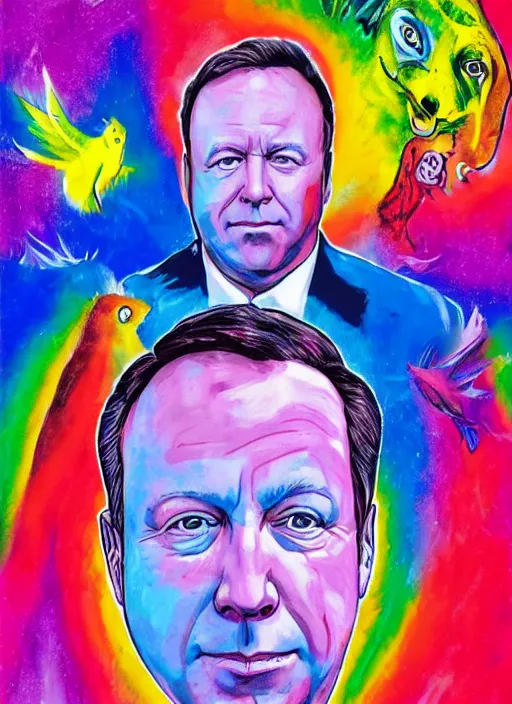 Image similar to alex jones by lisa frank and Zbigniew Brzezinski