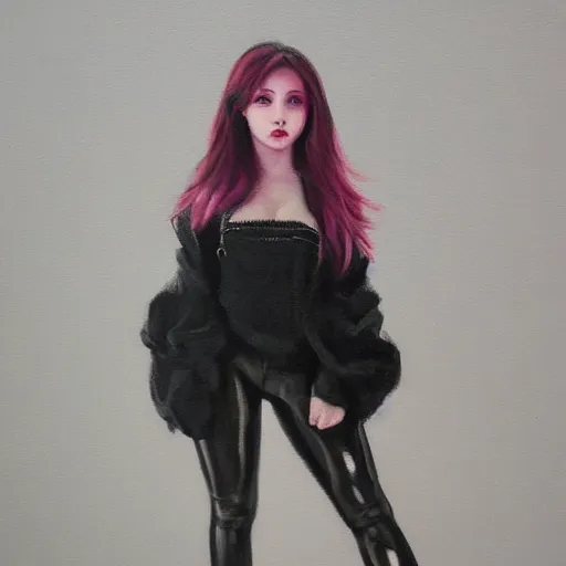 Image similar to jennie black pink, full body portrait, painting, trending in artstation, artstationHD, artstationHQ, highly detailed, 4k