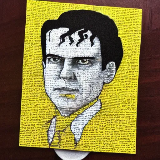 Prompt: lemony snicket portrait made from lemons, detailed,