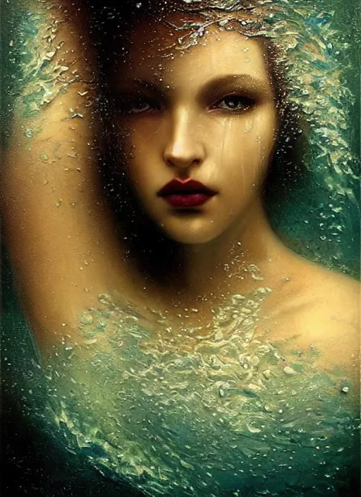 Prompt: a beautiful portrait of a woman submerged in water only face visible, bathtub, award winning photography, karol bak, rutkowski