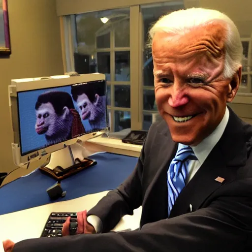 Prompt: Joe Biden Getting Monkey'd In Minecraft With Mookie @mookie