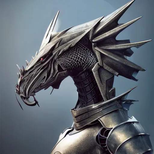 Image similar to stunning close shot of a beautiful female knight, but as an anthropomorphic female dragon, well designed perfect cute female robot dragon head with slick LED eyes, well armored, sharp claws, HD octane render, fantasy, furry art, dragon art, Artstation, Deviantart, Furaffinity