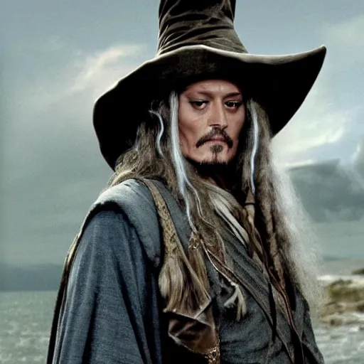 Image similar to Johnny Depp playing Gandalf from Lord of the Rings