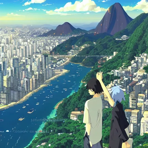 Image similar to beautiful anime Rio de Janeiro by makoto shinkai