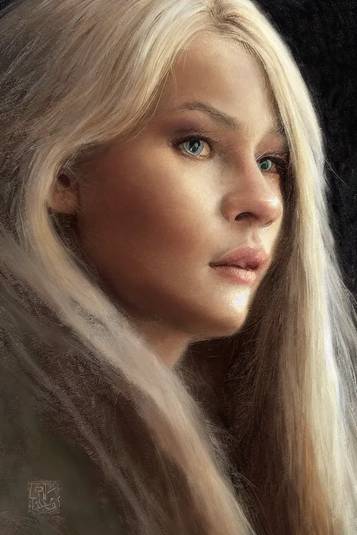 Image similar to An extremely beautiful detailed close up portrait of a blonde haired polish princess, green eyes, long hear, round face, artstation, oil painting, award winning
