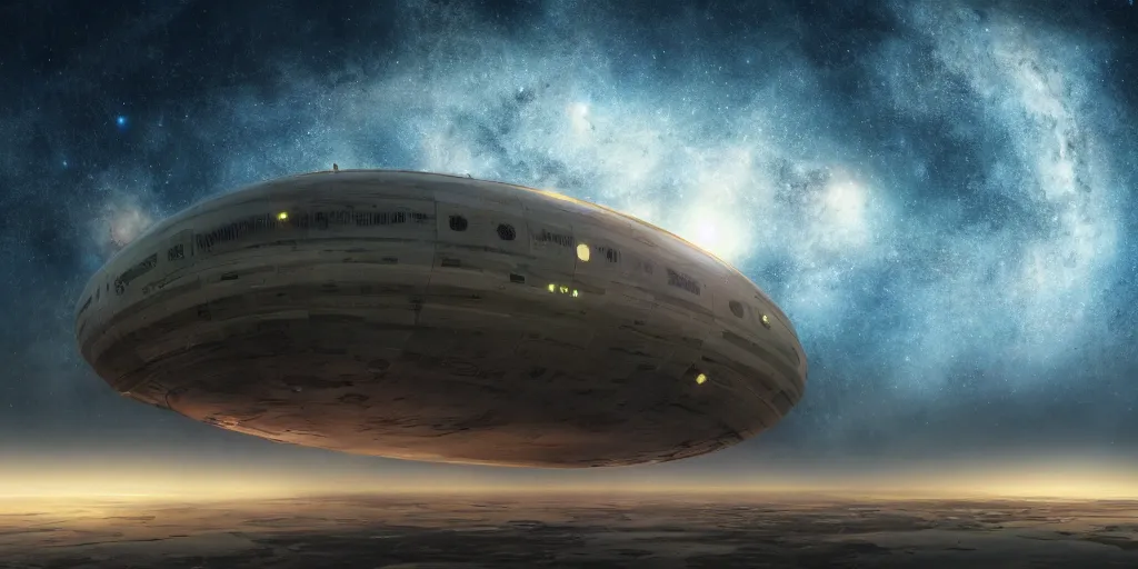 Prompt: astrological universe projected onto a cosmic radiation background, milky way galaxy in the distance, cosmic nebulous clouds, alien aircraft superstructure, highly detailed spaceport, octane render, photorealistic illustration, colored pencil art, doug tenpal style, 8 k resolution,