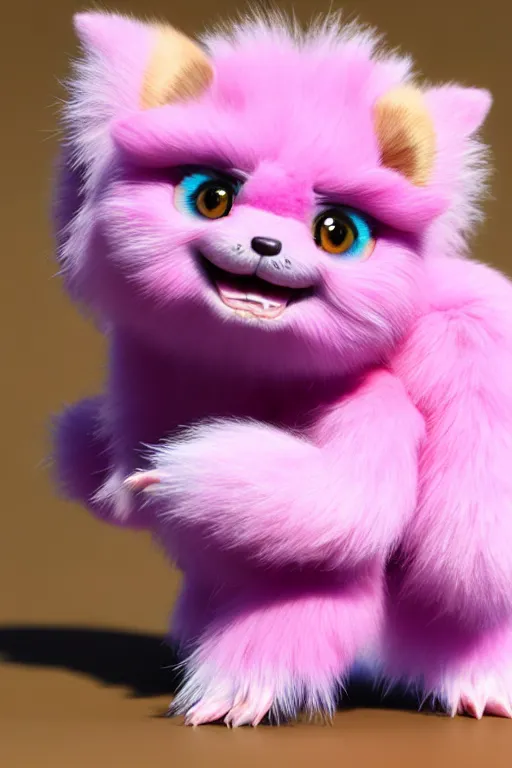 Image similar to high quality 3 d render hyperrealist very cute multicolor stripped fluffy! tarantula cat hybrid highly detailed, vray smooth, in the style of detective pikachu, hannah yata charlie immer, dramatic pink light, low angle, uhd 8 k, sharp focus