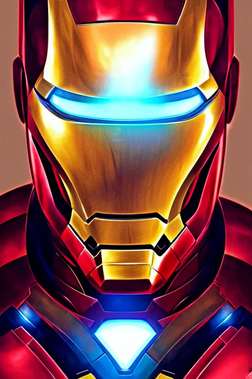 Image similar to elon musk as iron man smiling, realistic portrait, symmetrical, highly detailed, digital painting, artstation, concept art, smooth, sharp focus, illustration, cinematic lighting, art by artgerm and greg rutkowski and alphonse mucha