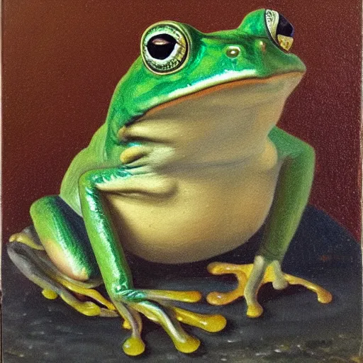 Prompt: Portrait of a frog, Oil on canvas, Musée du Louvre catalog
