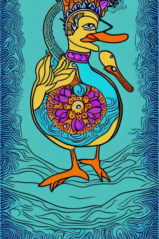 Prompt: a vector illustration of a duck goddess