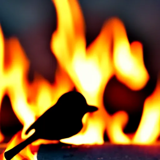 Image similar to a small bird burning love letters on a fire