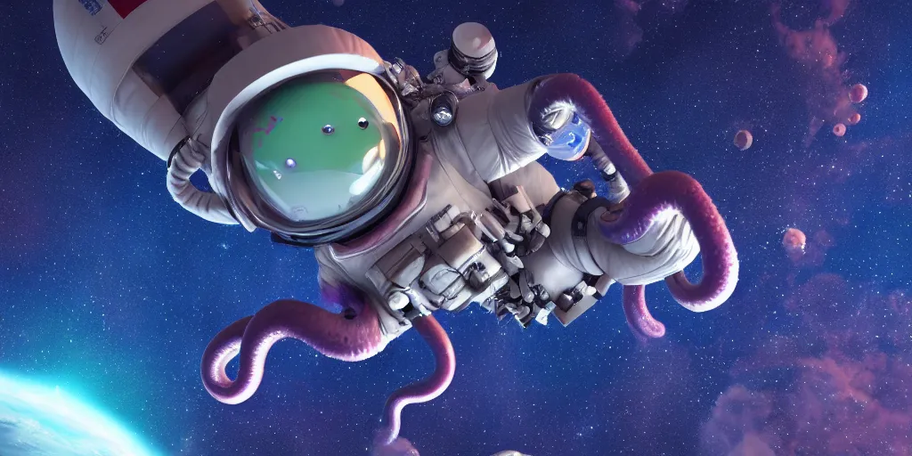 Prompt: octopuss astronaut in outer space, toon shading, ultrarealistic, octane render, nebula