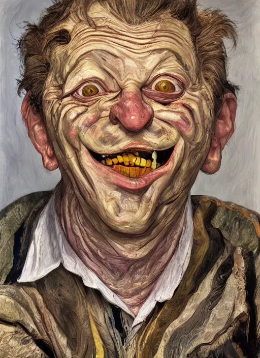 Image similar to Real life Trollface, painted by Lucian Freud, highly detailed, 8k