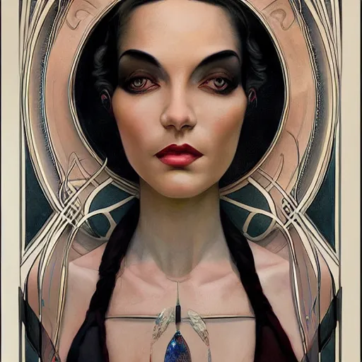 Image similar to an art nouveau, ( streamline moderne ), multi - ethnic and multi - racial portrait in the style of anna dittmann and donato giancola and charles dulac. very large, clear, expressive, and intelligent eyes. symmetrical, centered, ultrasharp focus, dramatic lighting, photorealistic digital matte painting, intricate ultra detailed background.