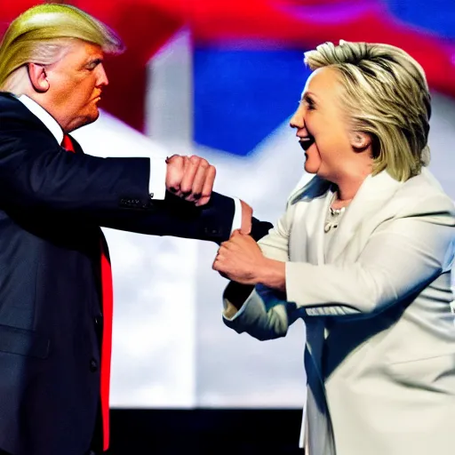 Prompt: donald trump fistfighting hillary clinton, cinematic