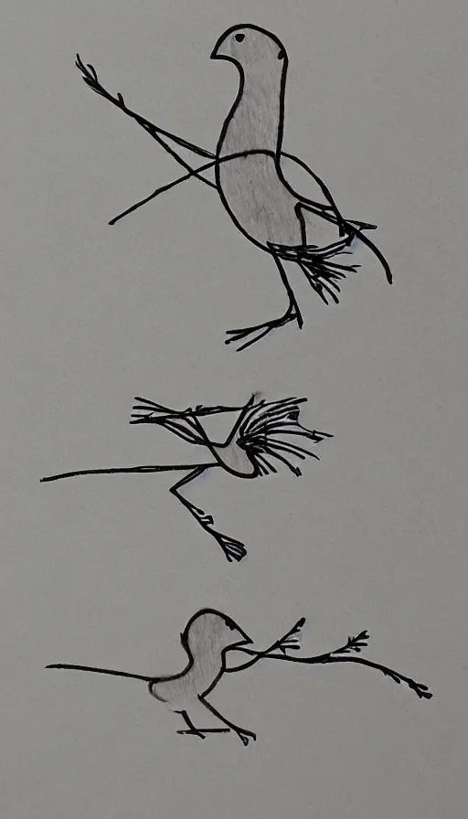 Image similar to stick figures bird, by yoshitaka amano