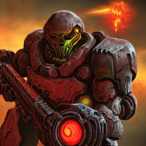 Image similar to doom slayer from doom eternal, epic paint