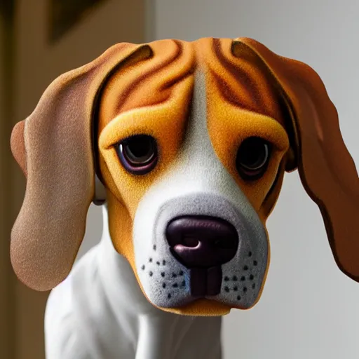 Image similar to a 3d beagle puppy head lamp, placed in a large living room, art designers magazine HD photo superrealism 3d 8k resolution