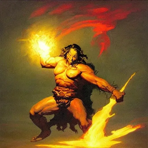 Prompt: “wizard casting a fireball spell, glowing embers, fantasy painting by frank frazetta”